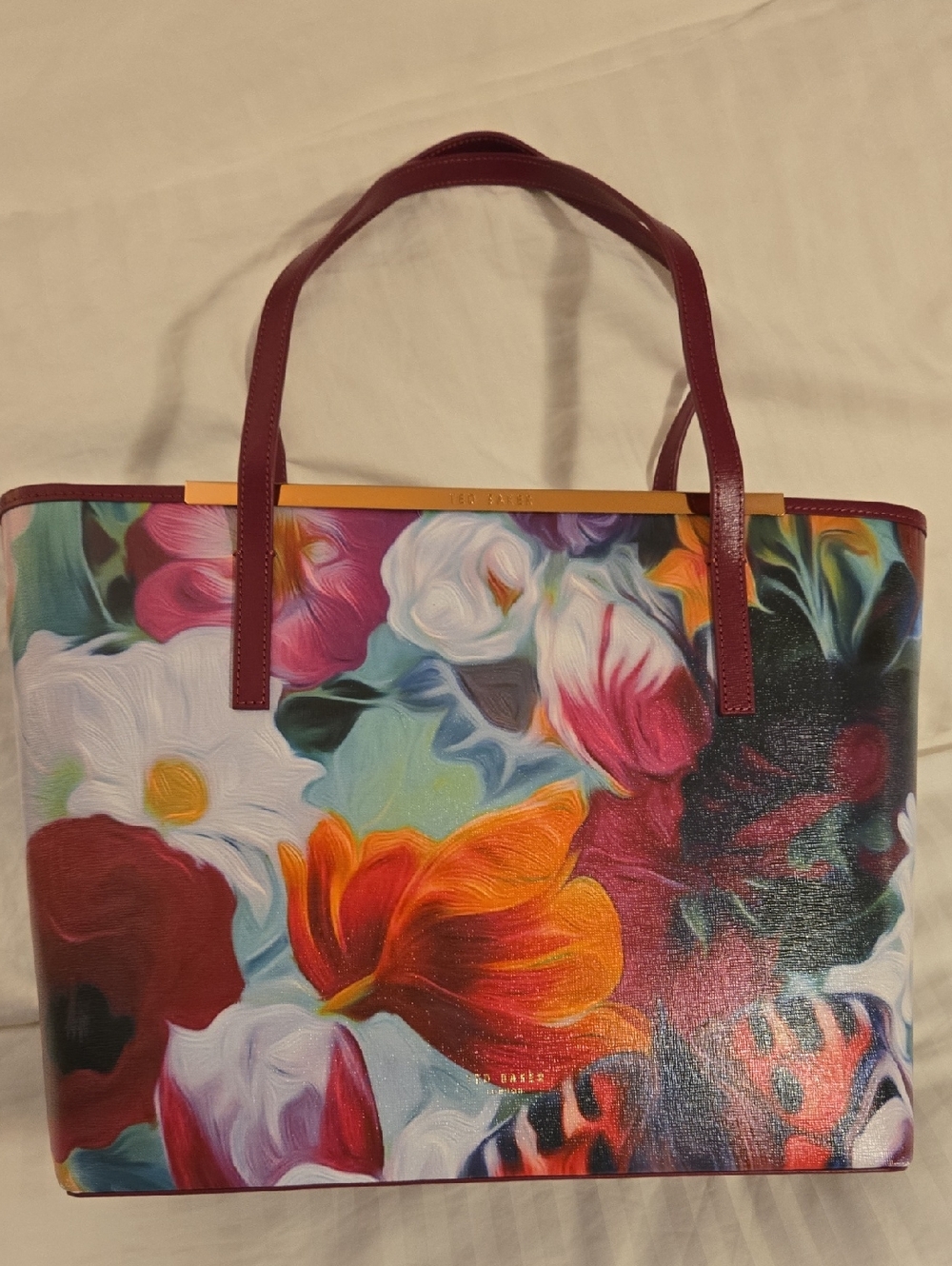 Ted Baker Burgundy-Handled Floral Painted Tote